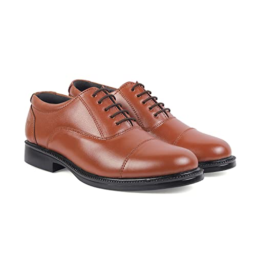 Image of XHUGOY Medium Range Police Oxford Complete-Leather Shoe for Men in Black N TAN (RED) Colour