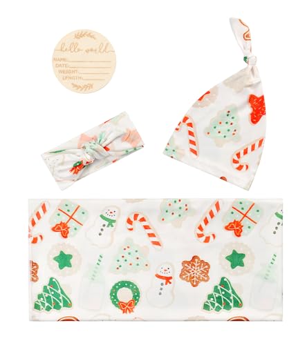 Image of Newborn Swaddle Blanket Set, Headband and Beanie
