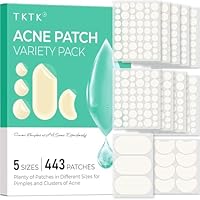 TKTK 443 Count Pimple Patches for Face, Hydrocolloid Acne Patch Bulk, Acne Stickers for Covering Cheeks, Forehead, Chin Blemishes Zit Breakouts for All Skin Types (Dots, Strip, Contoured 5 Sizes)
