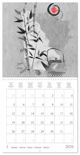 Calendario de pared 2026 de pintura japonesa 30x30 para anotaciones y notas mensuales 4