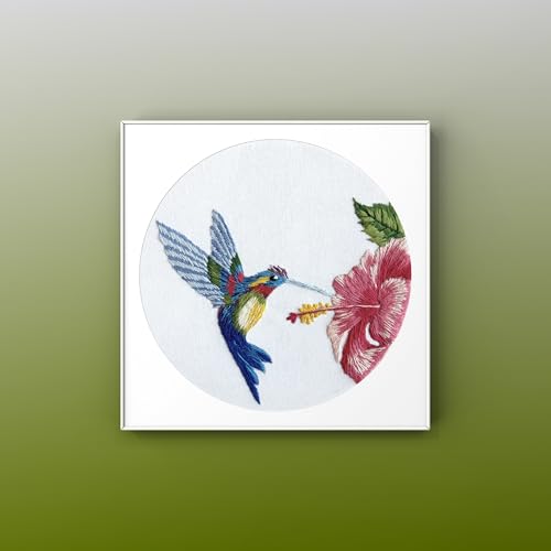 Image of YOUA Hummingbird Embroidery Kit for Adults with Stamped Pattern, Embroidery DIY Crafting,Cross Stitch Beginner Kits with Frame,Embroidery Kit.