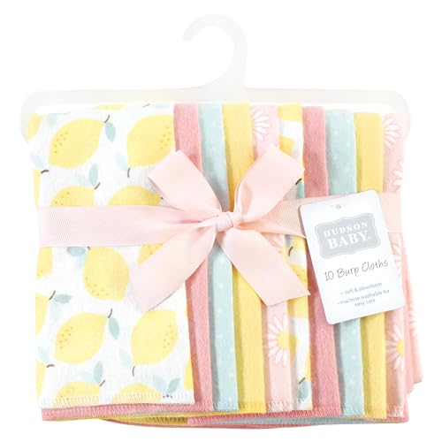 Image of Hudson Baby Unisex Baby Cotton Poly Flannel Burp Cloths, Lemon Daisy 10 Pack, One Size