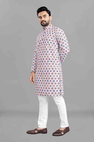 Lookmark Men's Cotton Blend Printed Long Kurta Suitable For All Indian Wedding, Occasions, And Festivals (Az-Lm-Og-Kurta 24-Xxl) Multicolour