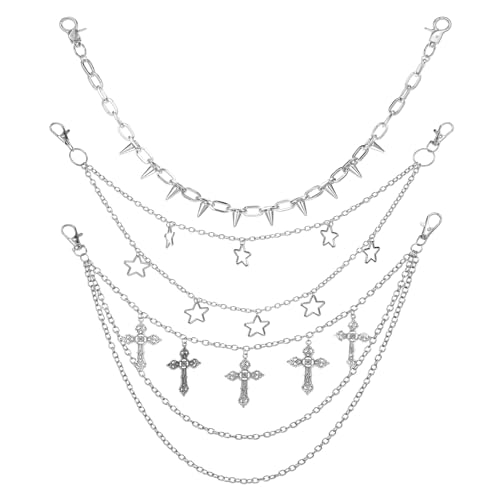 3 Pcs Trousers Chain Pants Chain Belt Wallet Halloween Chain Layered Pocket Chain Fashion Hip Hop Punk Jeans Chain Key Chain Y2K Goth Accessories Rock Pocket Chains for Women Men
