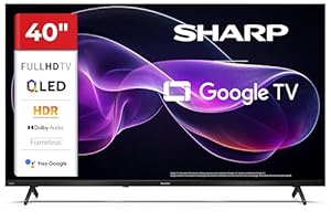SHARP 40HF3365E – Google TV, 40" FHD, Rahmenlos, 60 Hz, QLED, Google Assistant mit Mikrofon, Chromecast, Bluetooth, 2x8 W Sound, 3X HDMI, 2X USB, Farbe: Schwarz