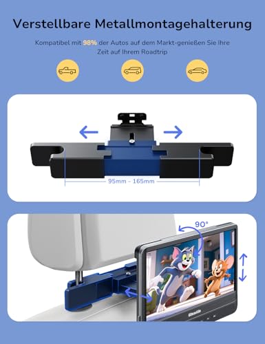 GOnavidio 12\ DVD Player Auto 2 Bildschirme mit 1080P HDMI-Eingang, Tragbarer Fernseher Kopfstütze 2 Monitore für Kinder Unterstützt Letzter Speicher, Regionsfrei, AV In/Out, USB-SD-Karte