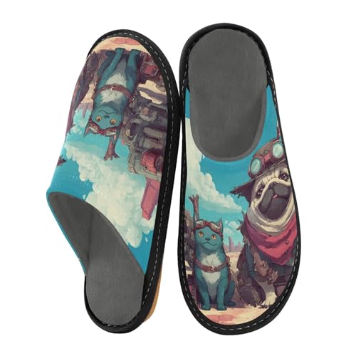 House Slippers West Wild Pug Print, Outdoor Indoor Unisex Rubber Sole Memory Foam 4-5 - Main Image