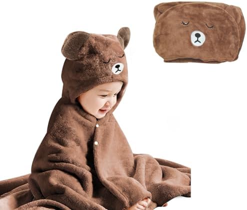 IFaryMes Toddler Bath Towel Baby Towels with Hood 27.5″X55″ Ultra Absorbent Soft Bathrobe Blanket Kids Shower Towel Gifts for Girls and Boys(Brown)
