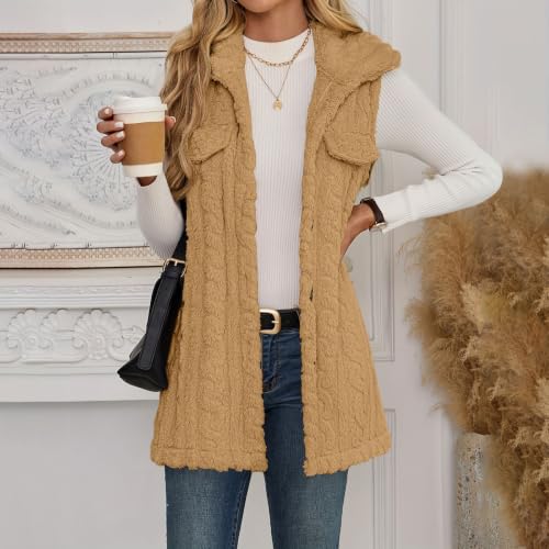 Womens Fuzzy Vest Hooded Sleeveless Sherpa Jacket Button Down Fleece Coat - image 7