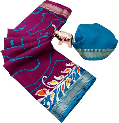 Image of Kalamkari Floral Prints Dola Silk Saree With Rich Zari Border Designer Pallu Attach Blouse Piece