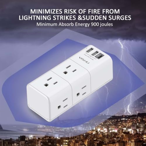 Image of Universal Extension Board with USB | Multi Plug Socket Extension Cord | 6 in 1 Spike Guard with Type-C Fast Charging | Heavy Duty Extension Box with Individual Switch, Surge Protector (Neutral)