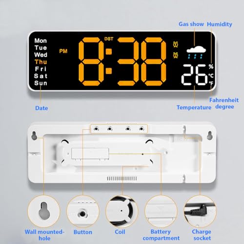 Horloge numérique LED orange 12" télécommandée à luminosité variable