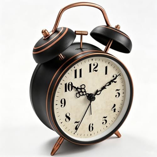 Reloj despertador analógico que funciona con pilas y doble campana metálica retro 2