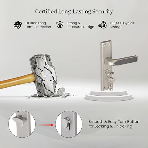 Image of LAPO Strong Door Lock for Daily Use | 45x45mm Lock Body | 60mm Cylinder | Fits 30-50mm Door Thickness | Designed for Left-Right Door Opening | 3 Brass Keys | Matt Finish | 3 Years Warranty | CY-303