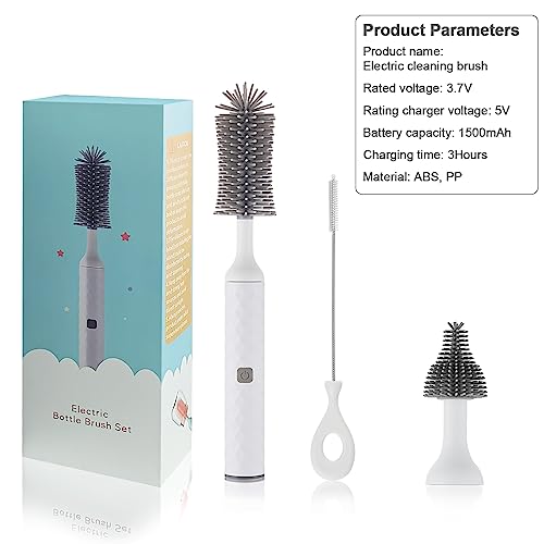 Image of Rechargeable Electric Bottle Brush Cleaner Set, 360 High Speed Rotation Silicone Cleaning Brush with Bottle Brush, Pacifier Brush, Straw Brush, Perfect for Baby Bottle,Cup, Kitchen Utensils