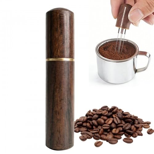 Merzio Espresso Coffee Stirrer 6 Needles 0.4 millimeter Coffee Distribution Tool with Wood Handle Stand Professional Barista Accessories for Espresso Machine Needle Distributor to Eliminate Clumps