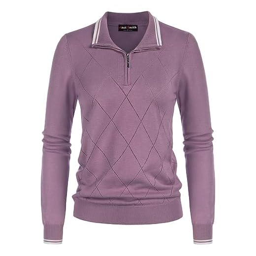JACK SMITH Womens Argyle Sweaters Pullover Polo Quarter Zip Collar Long Sleeve Knit Ribbed Fall Golf Tops Lilac M