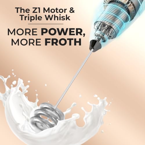 Image of Zulay Kitchen Powerful Milk Frother Wand With Duracell Batteries - Ultra Fast Handheld Drink Mixer - Electric Whisk Foam Maker for Coffee, Lattes, Cappuccino & Matcha - Triple Whisk - Black