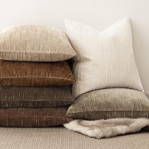Image of Foindtower Pack of 2 Slubby Textured Chenille Throw Decorative Pillow Covers Square Accent Solid Cushion Cover Cozy Soft Farmhouse Pillow Case for Couch Sofa Bedroom Living Room 22x22 Inch,Cream White