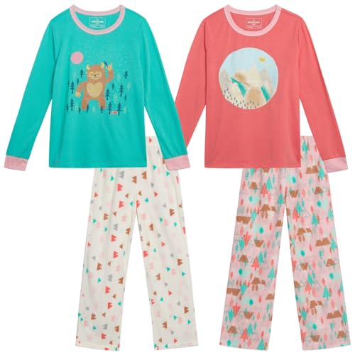 Eddie Bauer Girls' Pajama Set - 4 Piece Matching Fleece Graphic Pajama Tops and Pajama Pants for Girls (Sizes: 5-14)