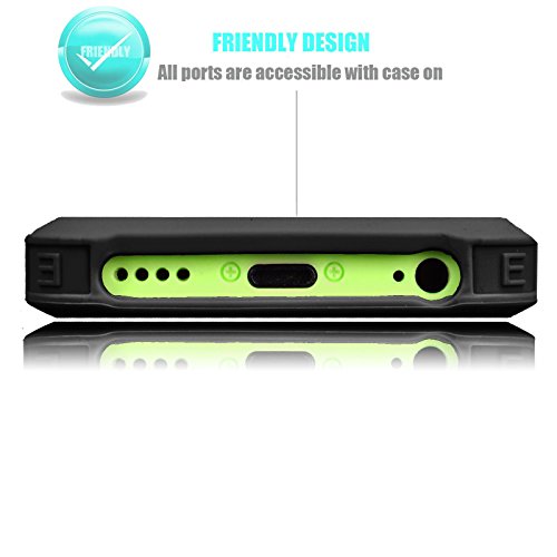 Tekcoo Iphone 5C Case, [Tmajor Series] [Black/Black] Shock Absorbing Hybrid Impact Defender Rugged Slim Case Cover Shell For Apple Iphone 5C Hard Plastic Outer + Rubber Silicone Inner #TOP3