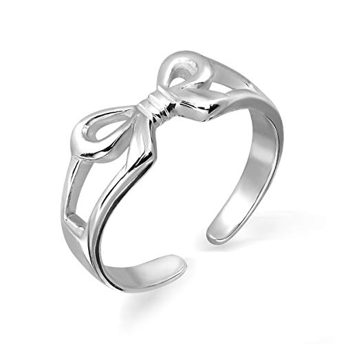 WithLoveSilver 925 Sterling Silver Bow Tie Ribbon Adjustable Toe Ring