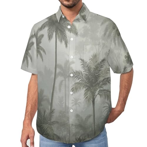 Chemise hawaïenne boutonnée imprimé palmiers brumeux haut de gamme
