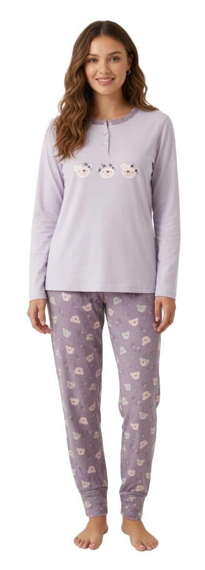 Pyjama femme en coton long - Pyjama femme coton léger été manches longues