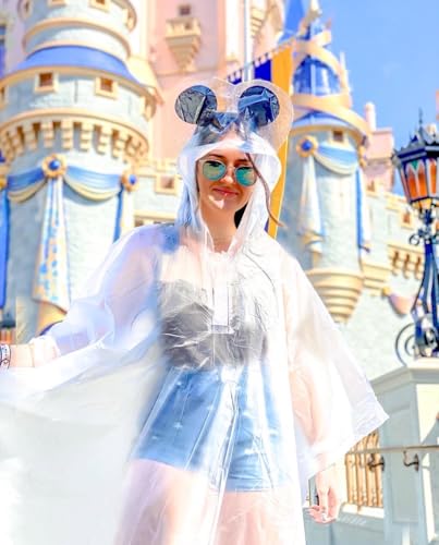 Adult Rain Poncho, Clear Waterproof Protective Cover with Mouse Ear Hood, One Size Fits Most, Side Snaps, Drawstring Closure, Theme Park Ready3