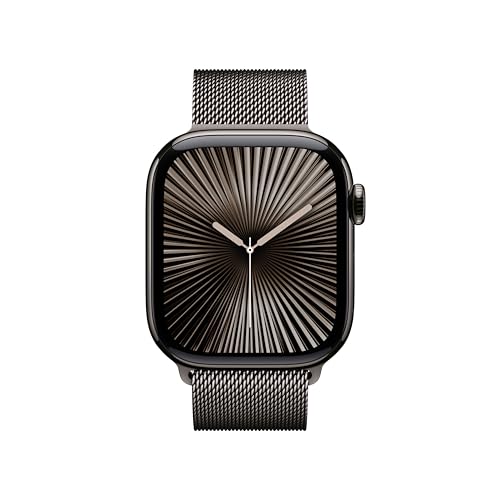 Image of Apple Watch Series 10 [GPS + Cellular 42 mm] Smartwatch with Slate Titanium Case with Slate Milanese Loop. Fitness Tracker, ECG App, Always-On Retina Display, Carbon Neutral