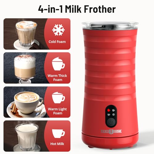 Image of Milk Frother, Paris Rhone 4-in-1 Milk Steamer and Frother, Hot & Cold Foam Milk Warmer with Temperature Control, Auto Shut-Off Frothers for Coffee, Latte, Cappuccino, Macchiato