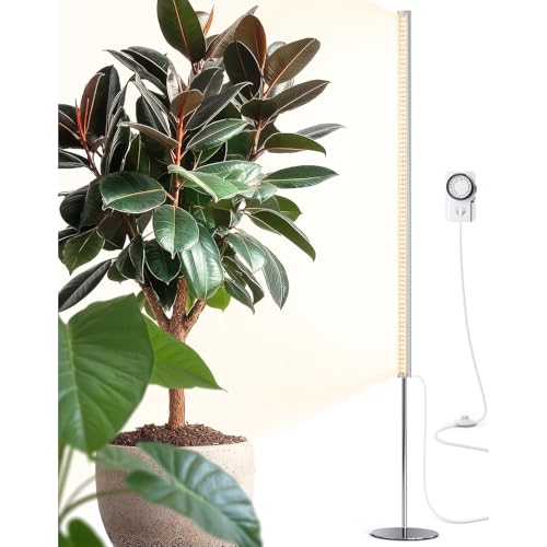 Barrina T1S Standing Grow Light for Indoor Plants with Timer 65W 660nm High PPFD Tera Series Vertical Full Spectrum Grow Lights Adjustable Height 5FT-5.6FT Foot Switch Non-Glare Design Silver