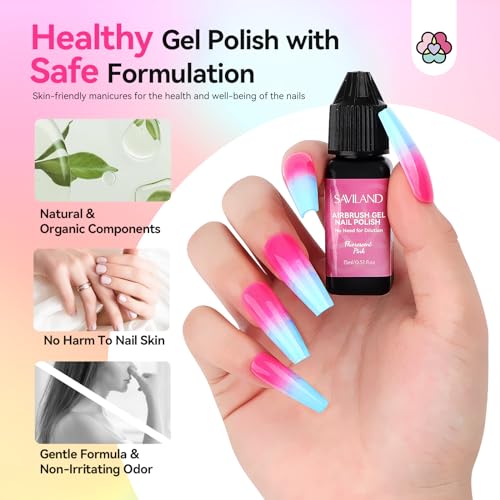 Image of SAVILAND Airbrush Gel Nail Polish Hema-Free: Dilution-Free Colorful Airbrush Nail,12 Colors 15ml Non-Acetone for Nails French Manicure DIY Salon & Party & Bar Social Nail Art