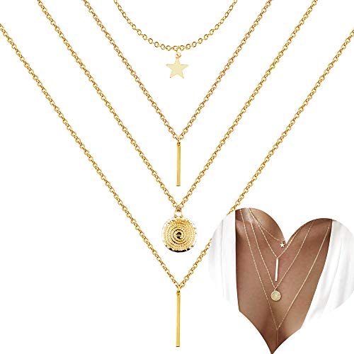 Dainty Coin pendant Gold Layered Necklace whit Star Long Chain Multilayer Necklace Set Jewelry for Women Lady Girls Gift Jewelry