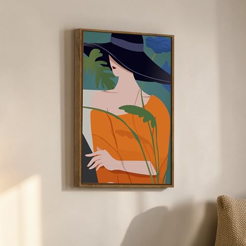 Image of Modern Woman Portrait Framed Canvas Painting For Living Room | Tropical Abstract Fashion Wall Art For Livingroom Wall Decor, Home Decor, Bedroom, Hallway's, Office, Hotel - 43x58 cm