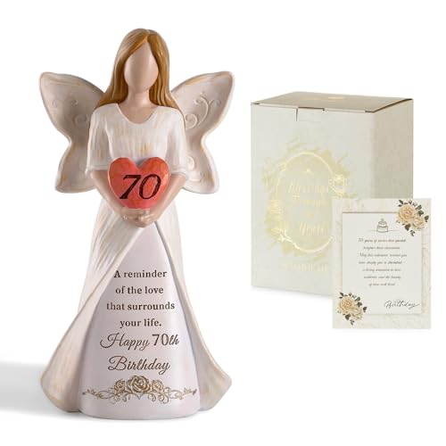 Storieme 70th Birthday Gifts for Women: Happy Birthday Presents for 70 Years Old Woman Mum Her Friends - Hand-Painted Angel Figurine for Party Decor (7.5/19cm)