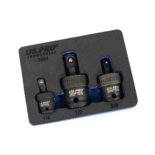 US PRO INDUSTRIAL Universal Joint Impact Socket Set 1/4 3/8 1/2 DR in EVA Foam Tray 3984