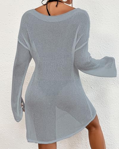 Image of Bsubseach Crochet Cover Ups for Women Bathing Suit Cover Up Dress Mesh Beach Top