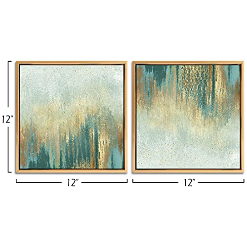Qtespeii Abstract Wall Art Gold Frame Sage Teal Print Paintings Vintage Linen Canvas Artwork For Bedroom Living Room Minimalist Decorations Rustic Modern Home Office Décor 12"X12" 2 Pieces #TOP1