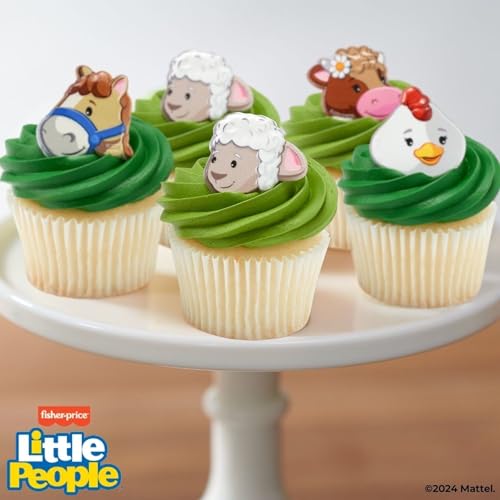 Fisher-Price Little People Farm Animal Friends Rings | 24 Cow, Horse, Sheep, Chicken Cupcake Toppers | DecoPac Farmyard Animal Cake Decorations, Food Safe & Ready To Use - 24 Pack by DecoPac - Image 3