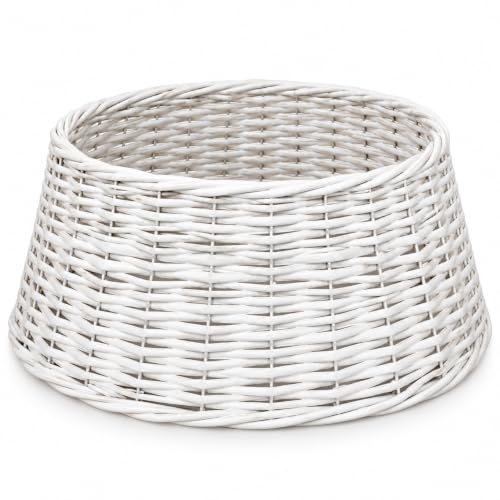 TIENDA EURASIA – Pie de Árbol de Navidad de Mimbre | Cubre Árbol de Navidad | Base Decorativa para Árbol | Decoración Navidad (45 x 20 x 55 cm, Blanco)