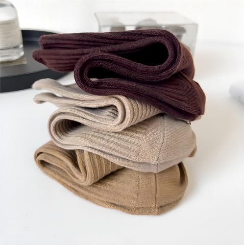 Bigbigme Women's Solid Striped Textured Ribbed Knit Casual Basic Style Crew Socks,Thin Cotton Socks Breathable, Soft Socks For Business Daily,5 Pairs #TOP2