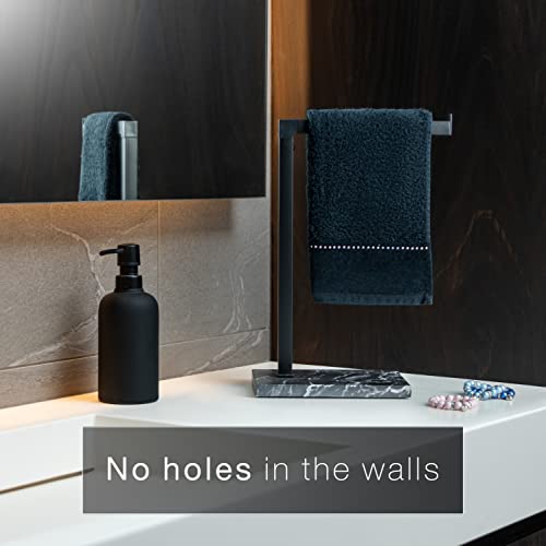 Debodda Modern Hand Towel Stand For Bathroom, Kitchen Or Vanity, Height 13.78”, Free Standing Countertop Rack With Marble Balanced Base, Perfect Hand Towel Holder, Dual Washcloth Display, Black Marble #TOP4