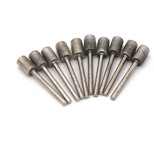 10pc 3mm Shank 8mm Head Cylinder Diamond Burrs Bits Diamond Cutting Grinding Diamond BBurr Rotary Tool Grinding Head Nail Drill Bits Dremel Cutting Wheel Bit Fits Dremel Type Rotary Tool