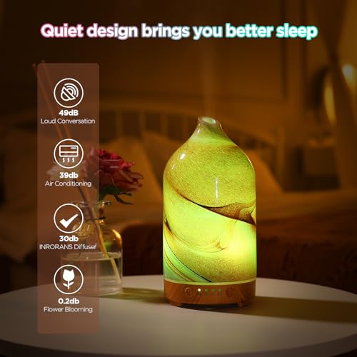 Essential Oil Diffuser Hand Blown Glass Aromatherapy Diffuser - Ultrasonic Cool Mist Scent Aroma Diffuser, Whisper Quiet with Auto Shut-Off, Timer Setting &7 Colors Night Light for Home by inrorans - Image 3