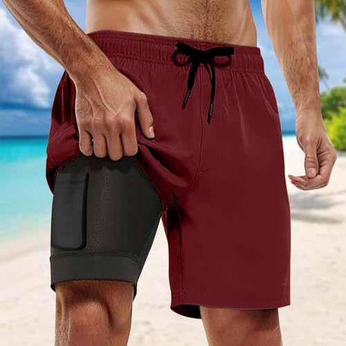 Men's Swim Trunks 7 Inch with Compression Liner 2 in 1 Swim Shorts Stretch Fashion Casual Bathing Suit with Pocket2