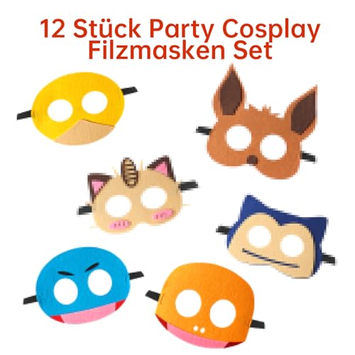 YFCHOTI Party Maske Set, 12 Stück Cosplay Filzmasken für Kinder, Cartoon Halbmaske für Maskenball Halloween Karneval & Fasching Kostüme, Kindergeburtstag Mitgebsel Kleine Geschenke für Jungen Mädchen