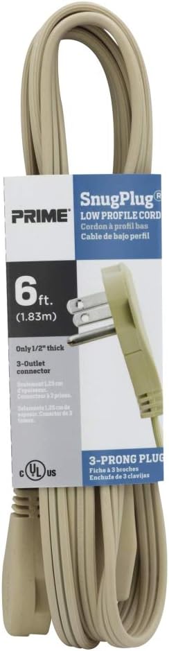 Prime Wire & Cable EC940606 6-Foot 16/3 SPT-2 3-Outlet Cord, Almond