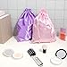 Vin Beauty 6 Pcs Wig Bag Wig Storage Bags with Satin Drawstring, Pink Purple Soft Silk Hair Storage Bags for Wigs, Bundles, Hair Extension Supplies, Home and Salon Use