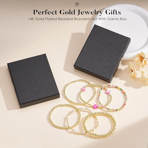 M MOOHAM Beaded Bracelets for Women Girls, 14K Gold Plated Bracelet Stack - image 7